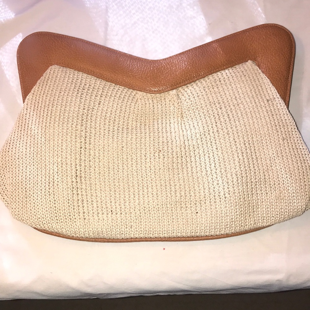 Knit/leather trim clutch style bag